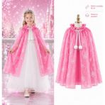 Derin Stok Kar Tanesi Desenli Pembe Elsa Pelerini - Astarlı Frozen Pelerini 85 cm - 00