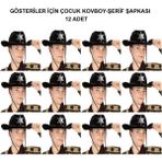 Derin Stok Kovboy Şerif Şapkası Siyah 12 Adet - Kostüm, Parti ve Gösteri Şapkası - Seçenek