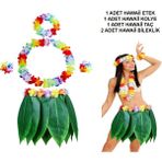 Derin Stok Yetişkin Hawaii Kostüm Seti - Yaprak Etek &amp; Hawaii Set - 5 Parça - 00