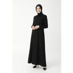 derin store Düz Siyah Boyundan Bağcıklı Ferace 9229-22 01.FRC.6865