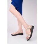 Deripabuc Hakiki Deri Bej Kadın Deri Sandalet Dc-1221