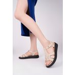 Deripabuc Hakiki Deri Bej Kadın Deri Sandalet Dc-1429