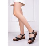 Deripabuc Hakiki Deri Siyah Kadın Deri Sandalet Dp-0096
