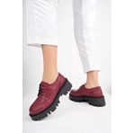 Deripabuc TRC-4003 Hakiki Deri Bordo Kadın Tırtıklı Platform Taban Loafer Ayakkabı