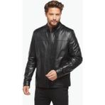 Deriza Spor Dikişli Klasik Deri Mont Siyah - 2XL