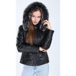 Derka Elegance Model Siyah Kürklü Kapşon Deri Mont - XS