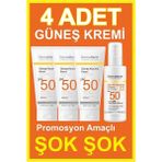 Dermaderm 3 Adet Spf 50+ Güneş Koruma Vitaminli Yüz ve Vücut Güneş Kremi 3 x 100ML ve 1 Adet Yüksek Koruma Leke Karşıtı Güneş Kremi