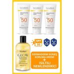 Dermaderm Altın Tozu Etkili Işıltılı Nemlendirici Losyon 250 Ml. ve 3 Adet Spf 50+ Yüz ve Vücut Güneş Kremi 3 x 100 Gr.
