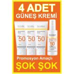 DermaDerm Güneş Koruma Kremi 100ml 3 Adet ve Dermaderm SPF 50+ Leke Karşıtı Güneş Kremi 100ml 1 Adet