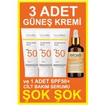 DermaDerm Spf 50 Faktör 100 ml Güneş Koruma Kremi 3 Adet ve Elose Leke Karşıtı Güneş Serumu 1 Adet 50 ml