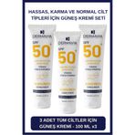 Dermavia SPF 50+ Su Bazlı Güneş Kremi UVA/UVB Koruma Seti 3 Adet, Parfümsüz, Tüm Cilt Tipleri için - 100ml