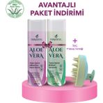 Dermazel Organik Dökülme Karşıtı Saç Bakım Seti Aloe Vera Şampuan 200ml, Aloe Vera Yoğun Bakım Saç Kremi 200 Ml+ Saç Masaj Tarağı