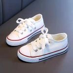 Dermobebek Unisex Günlük Keten Rahat Beyaz Bebek&çocuk Sneaker Bağcıklı Kısa Convers Modeli Spor Ayakkabı - 01-Beyaz
