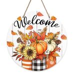Deroro Welcome Fall Pumpkin Sign Ön Kapı Dekoru için, Sonbahar Mason Kavanoz Ayçiçeği Yaprakları Şeritler Ahşap Kapı Askısı Dış Mekan Dış Mekan Sundurma, Şükran Günü Çiftlik Evi Ahşap Çelenk İç Mekan