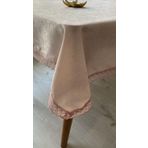 Dertsiz Masa Örtüsü Dantel Detaylı Keten (8-12 Kişilik) (Pembe)