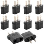 Derwell 10 Adet Türk Fişi Amerikan Tip Fişe Çevirici Seyahat Adaptörü 2 Pinli Düz Plug Travel Adapter Fiş Priz Dönüştürücü Piriz Siyah