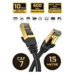 Derwell 15 Metre 15MT Yeni Nesil RJ45 Kablo CAT7U/FTP Altın Kaplama Korumalı 10 Gigabit/s Ağ Lan Ethernet Kablosu 600 Mhz Premium Metal Zırhlı RJ45 Kablo