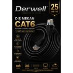 Derwell 25 METRE CAT6 Dış Mekan Outdoor Ethernet Kablosu 23 AWG 0.57mm Kalın Saf Bakır İnternet Ağ Kablosu Yüksek Hızlı Veri İletimi Su Geçirmez UV Korumalı Dayanıklı Siyah Modem Router Switch Patch Kablo