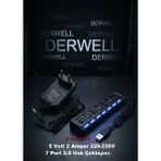 Derwell 2in1 Set Güç Adaptörü 7 Port USB Çoklayıcı Hub Anahtarlı Aç/kapa Düğmeli Işıklı / 5 Volt - 2 Amper 3.5*1.35 mm Uçlu Plastik Kasa Priz Tipi Adaptör (Android Box )