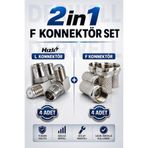 Derwell 2in1 Uydu Anten Kablo Bağlantı Seti - 4 Adet Hızlı L Konnektör Dirsek + 4 Adet F Konnektör Fiş Vidalanabilir 8'li Konnektör Set