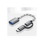 Derwell 2'si 1 arada OTG Adaptör Kablosu Naylon Örgü USB 3.0 - Mikro USB Tip C Data Dönüştürücü Hasır Kablo Gri, DerwelHsr1x