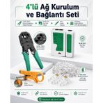 Derwell 4lü Ağ Kurulum ve Bağlantı Seti - Cat5 Cat6 Internet Kablosu Sıkma Pensesi, RJ45 RJ11 Hat Test Cihazı, Mini Kablo Soyucu ve 100 Adet RJ45 Cat5/6 Utp Jak Konnektör - Bilgisayar Ağ Tamir Takımı