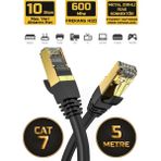 Derwell 5 Metre 5mt Yeni Nesil RJ45 Kablo CAT7U/FTP Altın Kaplama Korumalı 10 Gigabit/s Ağ Lan Ethernet Kablosu 600 Mhz Premium Metal Zırhlı RJ45 Kablo