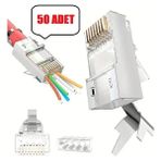 Derwell 50 Adet Yeni Nesil Delikli Cat7 Metal RJ45 Konektörü Cat7 Stp 8P8C Ethernet Kablosu Konnektörü - Gri - Beyaz