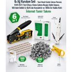 Derwell 6lı Ağ Kurulum Seti - Yeni Nesil Kablo Sıkma Pensesi, RJ45 RJ11 Test Cihazı, Krone Çakma Bıçağı, Kablo Soyucu, 100 Adet Delikli Ez RJ45 Jak Konnektör ve 100LÜ Gri Kablo Kılıfı - Internet Tamir Takımı