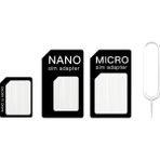 Derwell Mikro Standart Tam Boyut Nano ve Micro Sim Kart Aparatı, Dönüştürücü Sim Adaptörü 4'lü Set Çevirici Iğne Adaptör Nano Micro Mikro Sim Çevirici Telefon Sim Kartı Aparatı