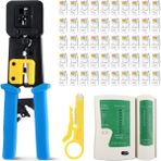 Derwell Network Aksesuarları Yeni Nesil Pense + RJ45 R11 Test Cihazı + 100 Adet Yeni Nesil Ez Delikli Cat6 Utp Jak + Kablo Soyucu Sarı Internet Bakım Ekipmanı
