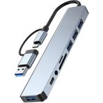 Derwell USB C Hub 3.0 8'i 2 Arada USB Hub 3.0 Multiport Adaptörü, Sd ve Tf Kart Okuyucu USB 3.0 ve USB 2.0 Bağlantı Noktası 3,5mm Ses Bağlantısı USB Tip C Hub MacBook Air/pro Galaxy iPad Windows Için Çevirici