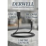 Derwell USB to DC 3.5x1.35mm 5V Güç Şarj Kablosu 1 Metre Modem Router Fan Mini Hoparlör Masa Lambası Akıllı Diş Fırçası Uyumlu Adaptör Çevirici Besleme Kablosu