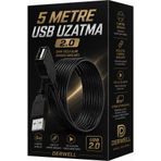 Derwell Yeni 2026 - 5 Metre Usb Uzatma Kablosu 2.0 Yüksek Hızlı Tak Çalıştır Veri Aktarım Kablosu Pc Kamera Yazıcı Klavye Mouse Uyumlu Güçlü Kararlı Bağlantı Kablosu Sürücüsüz Siyah