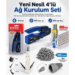 Derwell Yeni Nesil 4'lü Ağ Kurulum Seti - Delikli Ez RJ45 Kablo Çakma Pensesi, Krone Bıçağı, 100 Adet Geçmeli Cat6 Konnektör Jak ve 100 Adet Gri Kablo Koruyucu Kılıf Boot