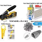 Derwell Yeni Nesil Ez RJ45 Sıkma Pensesi + Kablo Soyucu + 100 Adet Cover + 100 Adet Yeni Nesil Ez 8PC8C Utp Jak Network Aksesuarları Seti