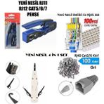 Derwell Yeni Nesil Ez Utp 8P8C Cat5/cat6/cat7/8 Pense + Kep Kep Krone Bıçağı + 100 Adet Yeni Nesil Delikli RJ45 8P8C Utp Jak + 100 Adet Cover RJ45 Uç Icin Papuş Network Ürünleri