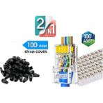 Derwell Yeni Nesil RJ45 Konnektör Delikli + RJ45 Cat6 Cat5 Koruma Kılıfı 100'LÜ Paket Siyah