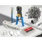 Derwell Yeni Nesil RJ45 Pense EZRJ45 Sıkma Pensesi RJ11 RJ12 Mavi Uzun + 100 Adet Yeni Nesil Delikli 8P8C Jak + 100 Adet Cover RJ45 Koruma Kılıfı + Krone Bıçağı Kep Kep Aleti Network