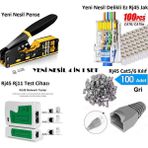 Derwell Yeni Nesil RJ45 Sıkma Pensesi RJ45 Test Cihazı 100 Adet Cover 100 Adet Yeni Nesil Ez 8PC8C Utp Jak Set 4'in 1 Network Aksesuarları