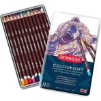 Derwent Coloursoft Kuru Boya Kalem Seti 12 Renk Metal Kutu Yumuşak Dokulu Profesyonel Kalemler