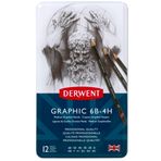 Derwent Graphıc Serisi Dereceli Kalem Seti (9B>H) - 12 Kalem Metal Kutu
