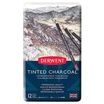 Derwent Tınted Charcoal Renkli Füzen Kalem - 12 Renk Metal Kutulu