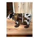 DERYA DESİNG ART Dekoratif Kovboy İnek Heykel Biblo, 27x16cm, El Boyalı Polyester Figür