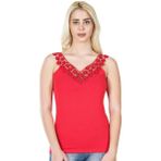 Derya Kurşun Güpürlü Kadın Tişört 268 - L - XL - Kırmızı