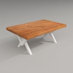 Deryawood Masif Ahşap Log Ofis Sehpa Beyaz Ayak 85x130x45 cm - Açık Ceviz - 85*130*45 cm