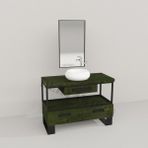 Deryawood Yeşil Eskitme Aves Ahşap Çekmeceli Banyo Dolabı
