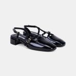 Desa Kadın Siyah Ince Bantlı Slingback Kısa Topuklu Rugan Deri Ayakkabı