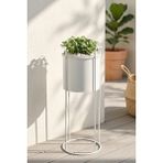 Desen Dekorasyon Ayaklı Metal Silindir Çiçek ve Saksı Standı 65 cm - Beyaz Orta Boy