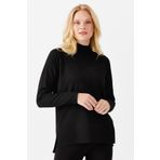 Desen Triko 02422305 Yarım Balıkçı Yaka Yanları Yırtmaçlı Siyah Kadın Kazak